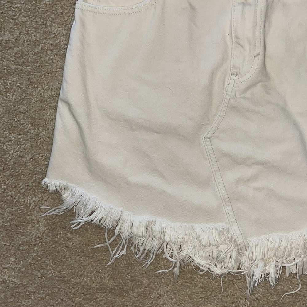 A1-#12 Free People High Waisted Coconut Denim Skirt Asym. Raw Hem Off White - Picture 8 of 15